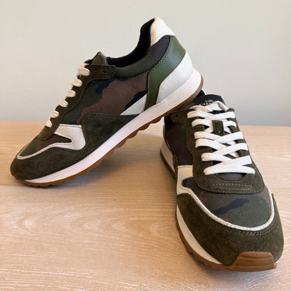 Coach Men’s Camo C143 Suede Running Sneakers Green Camouflage Shoes Size 9.5D